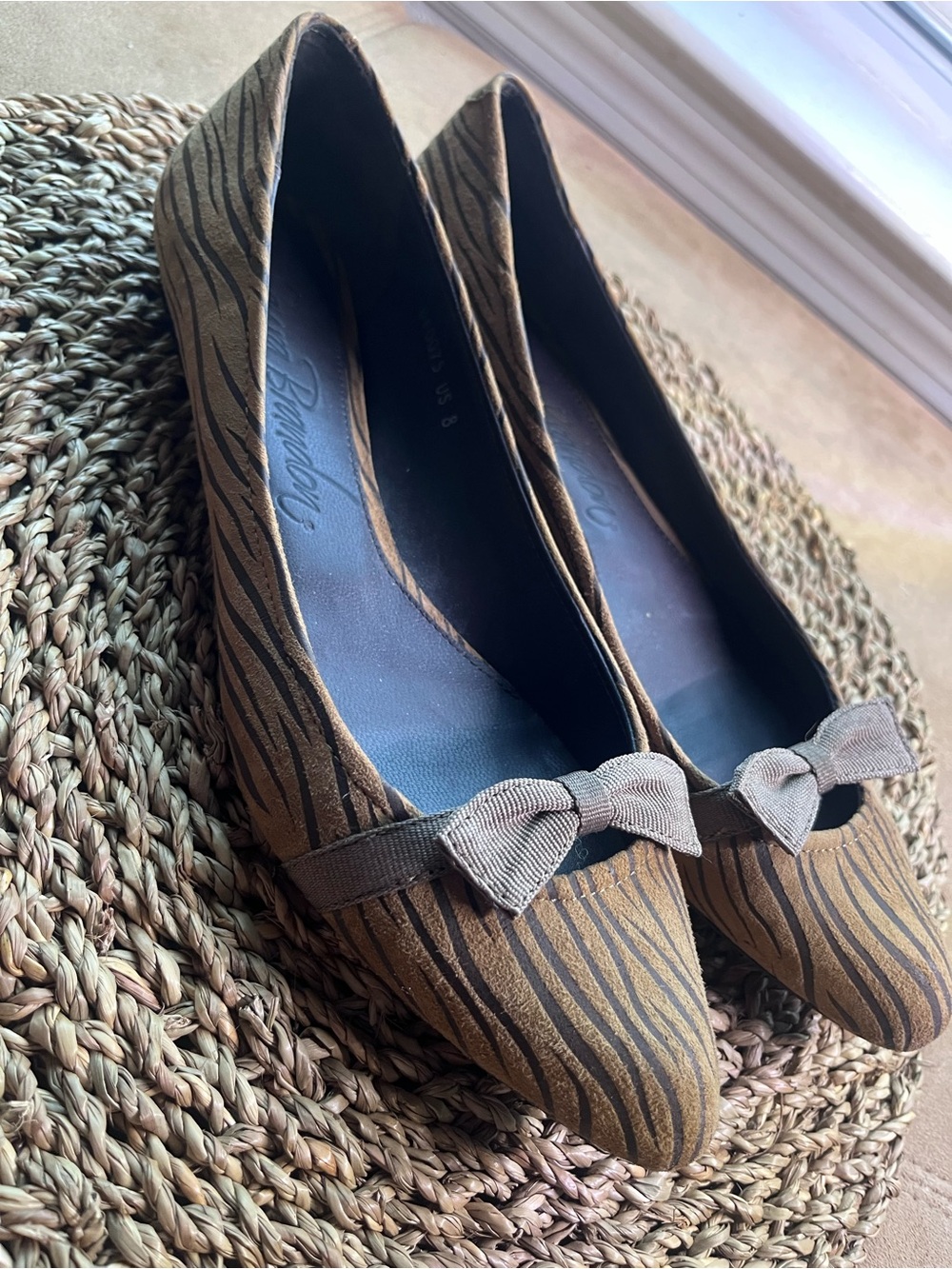 Laura Brandon Genuine Leather Brown Zebra-Print Ballet Flats -  Women Size 8 - Picture 5 of 8